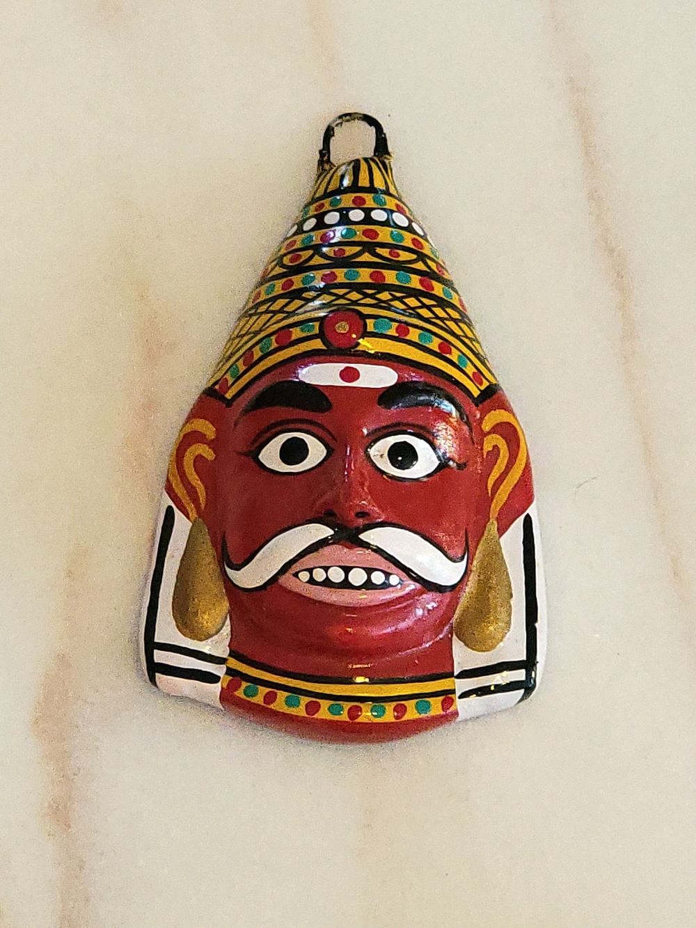 Fair Trade Ayyanar Deity Pendant / Door Charm Hand-Painted Chennai Artisan